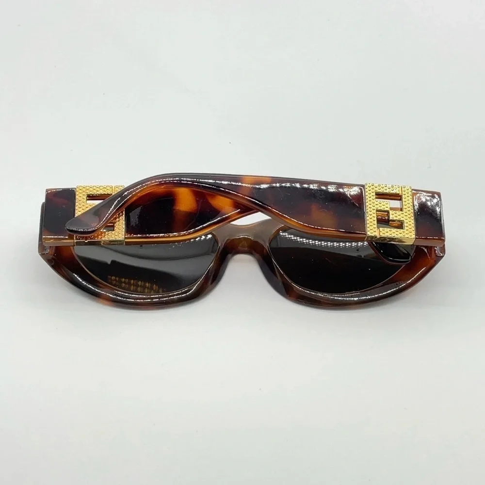 Auth Fendi Gold Logo Brown Print Sunglasses